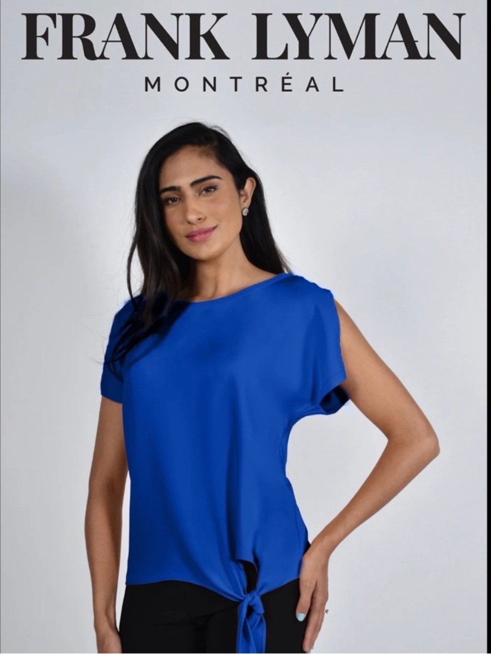 Frank Lyman Royal Blue Tie-Hem Crew Neck Top